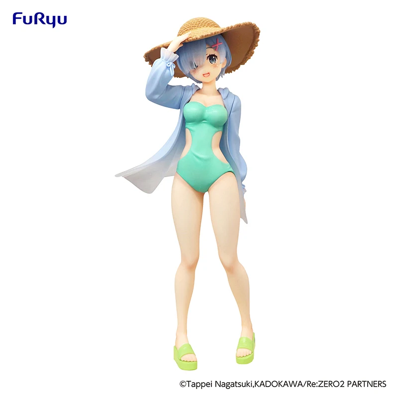 

In Stock Original 21Cm FuRyu Re:life In A Different World From Zero Kwaii Rem Bikini Swimwear Anime Figure Scenery Model Toys