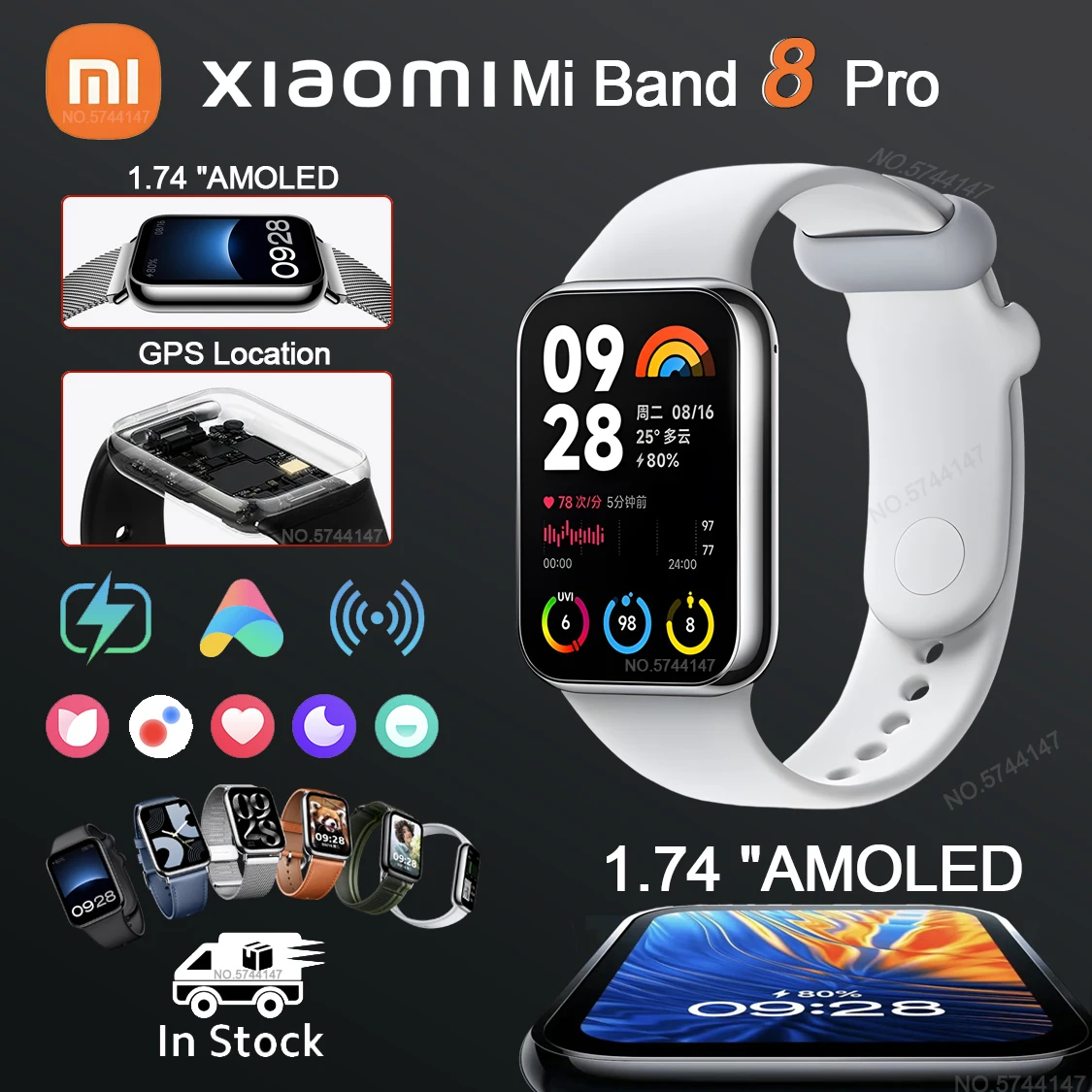 

Original Xiaomi Mi Band 8 Pro Blood Oxygen 1.74 AMOLED Screen Fitness Bracelet Miband8 Pro Fitness Mi Smart Band 8 Pro Sensors
