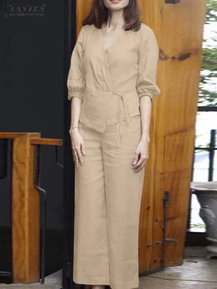 ZANZEA Elegant OL Work Suit 2PCS 3/4 Sleeve Blouse Wide Leg Pant Woman Vintage Solid Urban Tracksuits Stylish Matching Sets 2023
ZANZEA Elegant OL Work Suit 2PCS 3/4 Sleeve Blouse Wide Leg Pant Woman Vintage Solid Urban Tracksuits Stylish Matching Sets 2023