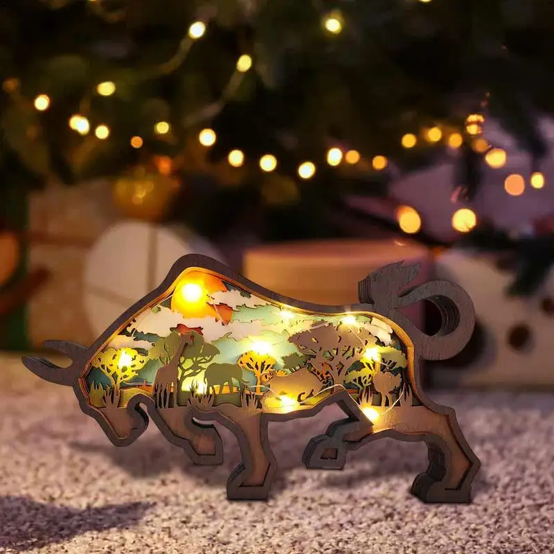 3D Carving Forest Animal Vintage Color Multi Layered Hollow Bison Decoration With Built In LED Light Wood Bison For Home Decor
3D Carving Forest Animal Vintage Color Multi Layered Hollow Bison Decoration With Built In LED Light Wood Bison For Home Decor