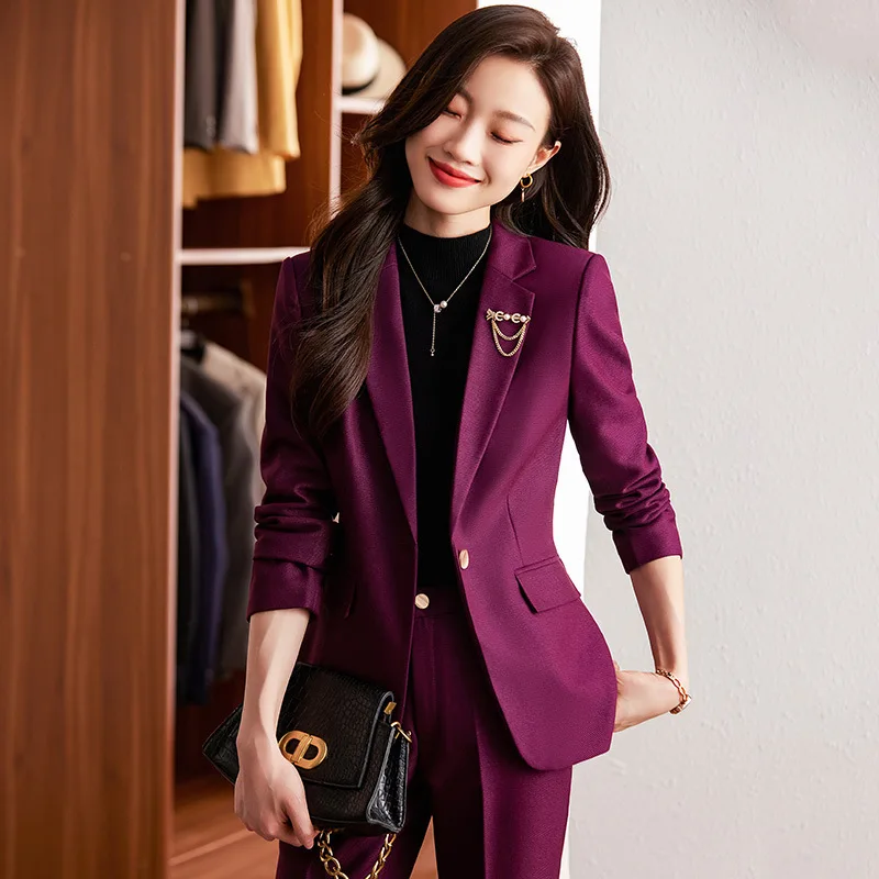 

Purplish Red Suit Coat Women's Autumn 2022 New High Sense Temperament Goddess Style Professional Tailored Suit Suit Overalls