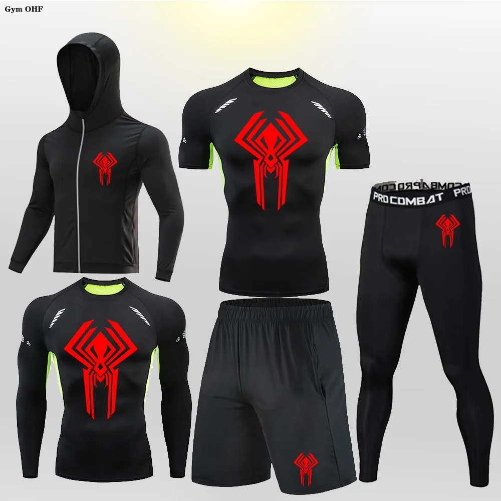 

Sports Running Suit Men's Quick Dry Gym Workout Suit 2099 Superhero Second Skin Compression Sets Men Tights Jogging Underwear