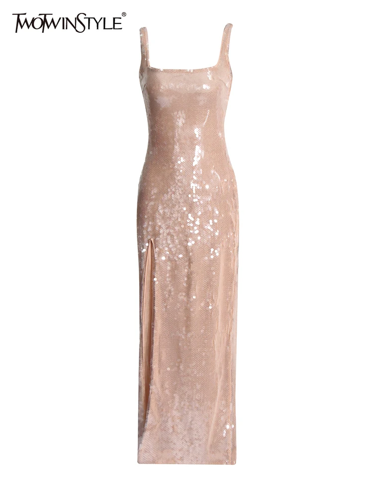 TWOTWINSTYLE Solid Spliced Sequins Dresses For Women Square Collar Sleeveless High Waist Patchwork Zipper Elegant Dress Female
TWOTWINSTYLE Solid Spliced Sequins Dresses For Women Square Collar Sleeveless High Waist Patchwork Zipper Elegant Dress Female