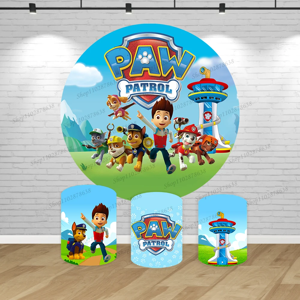 

Paw Patrol Theme Party Backdrop Kids Boys Birthday Round Background Pup ​Supplies Baby Shower Cylinder Cover Decor Banner Poster