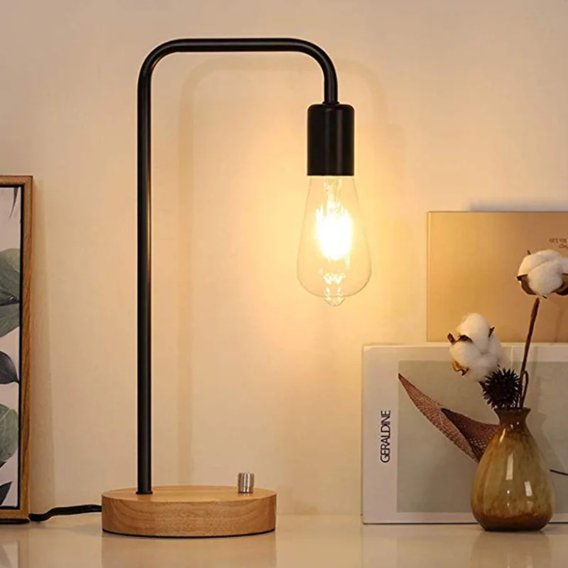 

Креативная прикроватная лампа moonlux для спальни с регулируемой яркостью, железная Настольная лампа с романтической деревянной основой (без лампочки)