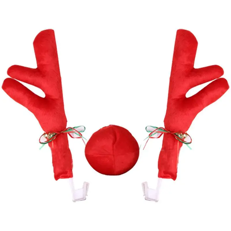 

Large Reindeer Christmas Decor Car Vehicle Nose Horn Costume Set Christmas Reindeer Antlers Red Nose Ornaments Elk Antler