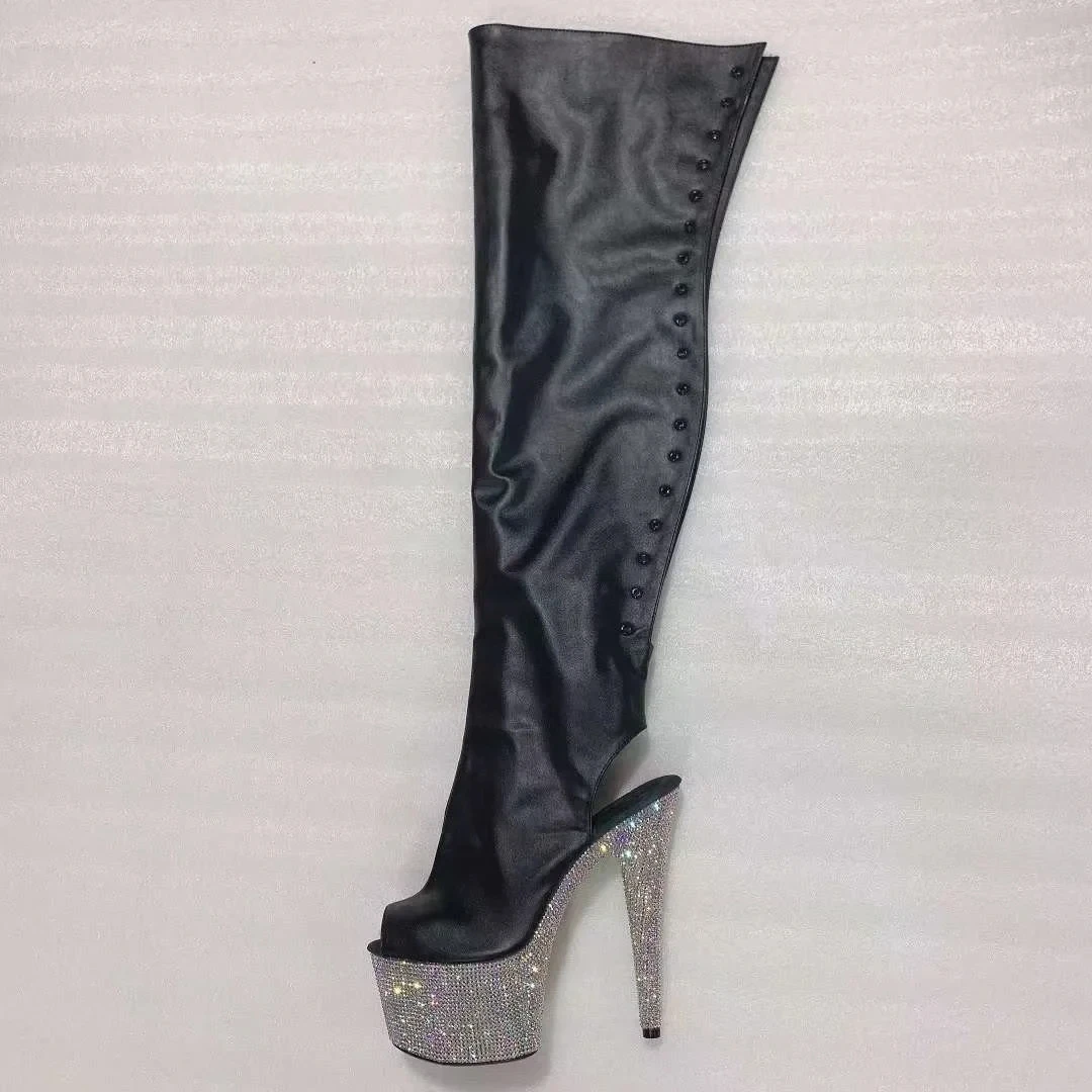 

17cm heels with shiny diamond soles, zipper openings, over-the-knee , peep-toe sexy model pole dancing performance dance shoes