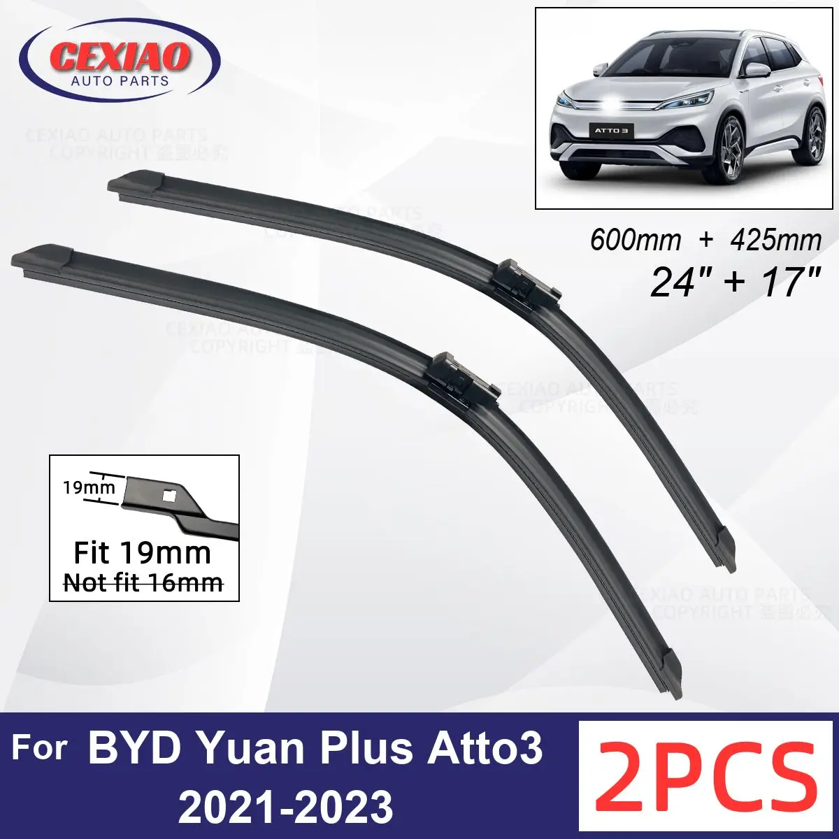 

Car Wiper For BYD Atto 3 Yuan Plus Atto3 2021-2023 Front Wiper Blades Soft Rubber Windscreen Wipers Auto Windshield 24"+17"