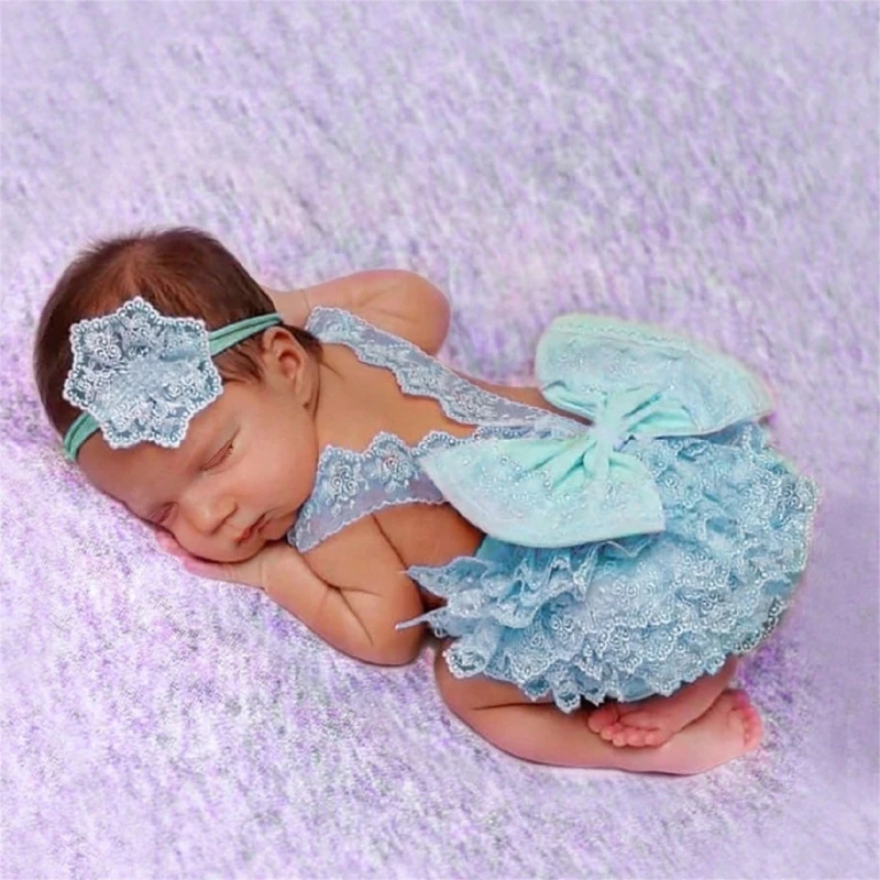 

Photoshooting Props for Baby Shower Gift Newborn Costume Flower Headband Bowknot Lace Romper Dress Photography Clothing