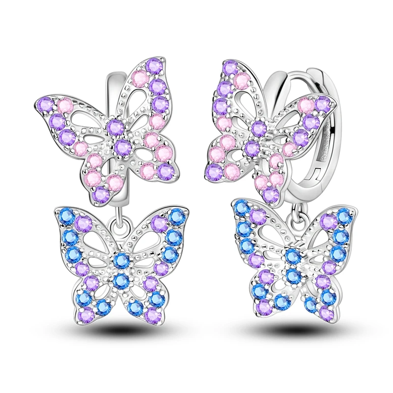 

Beautiful S925 Sterling Silver Cubic Zirconia Sparkling Butterfly Earrings, Girlfriend Earringscharm Versatile Women's Earrings