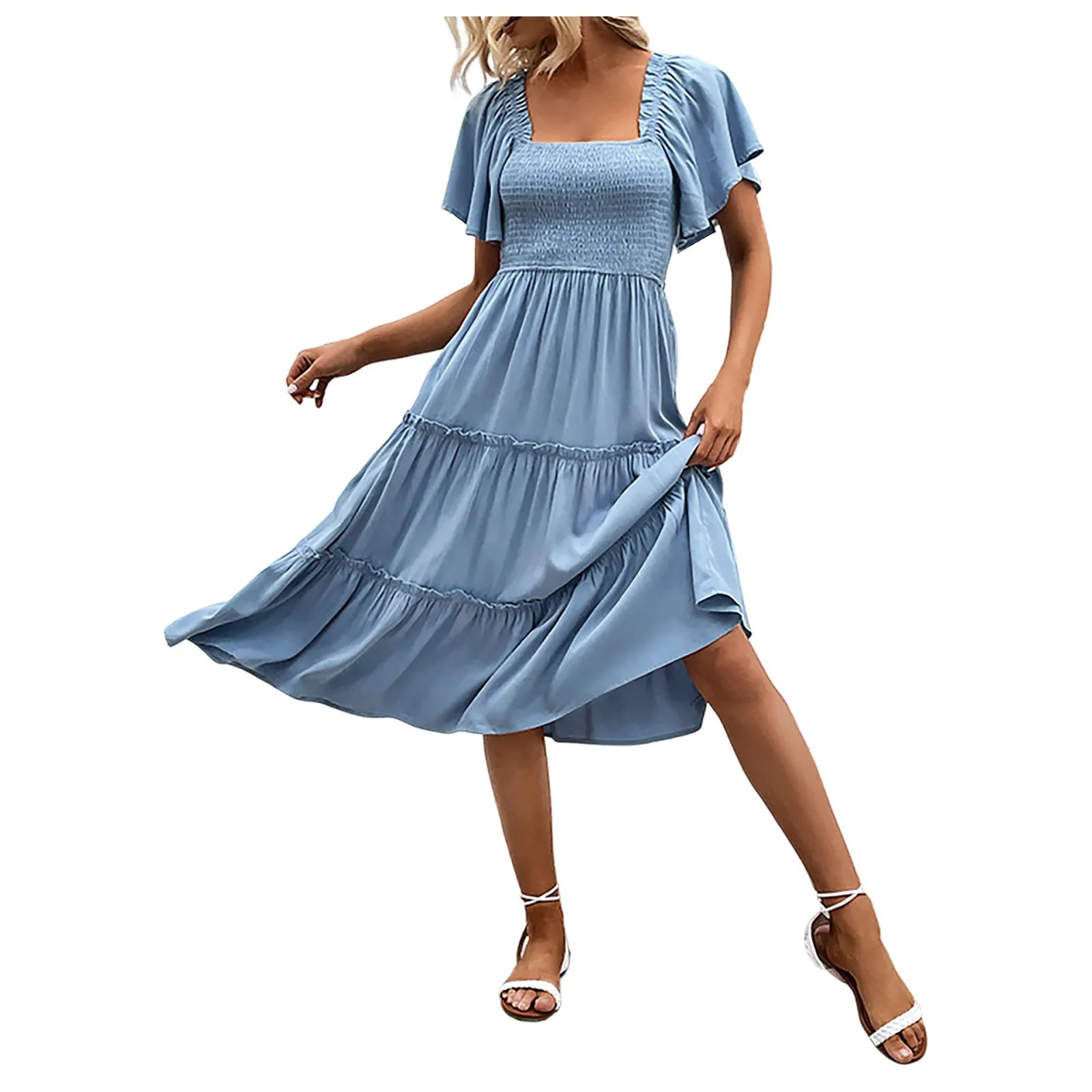 Women's Summer Casual Flutter Sleeve Square Neck Smocked Dress Summer Dress for Women
Women's Summer Casual Flutter Sleeve Square Neck Smocked Dress Summer Dress for Women