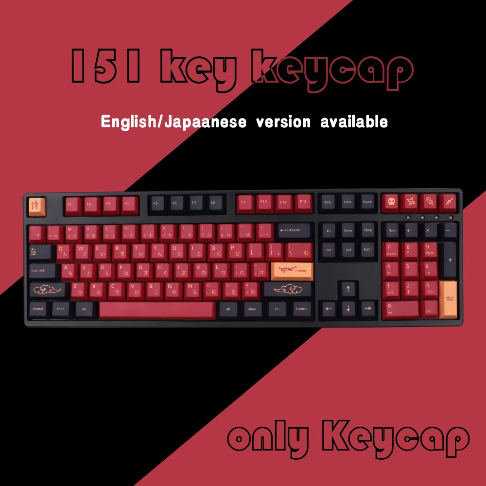 

New BLUE/RED Samurai Japanese Keycaps 139/151keys Cherry Profile DYE-SUB PBT Keycap For GMK Cherry MX Switch Mechanical Keyboard