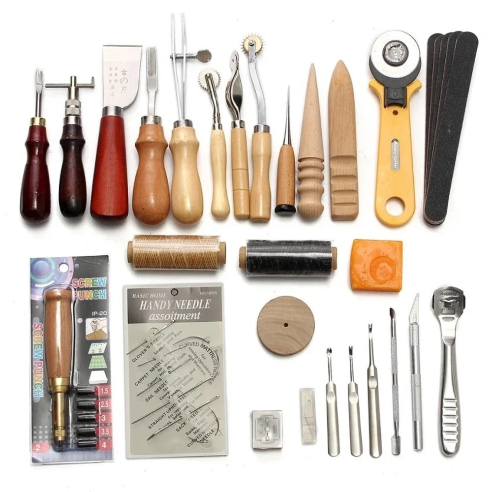 

37Pcs Professional Leather Craft Tools Kit Hand Sewing Stitching Punch Carving Work Saddle Set Accessories DIY Tool Set