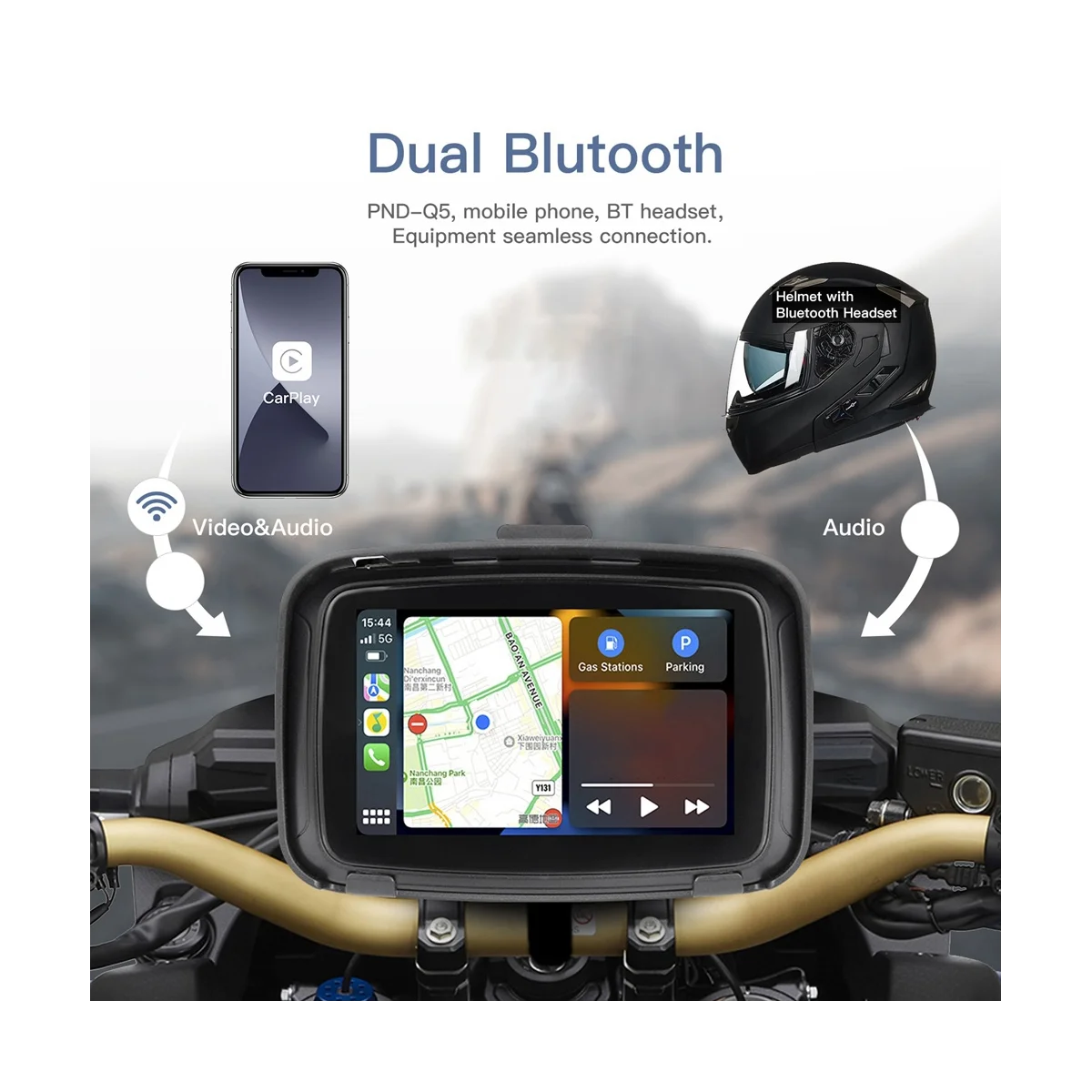 

IPX7 Motorcycle Waterproof Displa 5 Inch Motorcycle Wireless Carplay Android Auto Portable Navigation