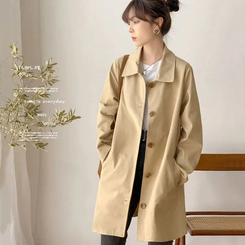 

Fashion Women's Trench Coat Korean Style Khaki Spring Autumn Lined Coat Single Breasted Casual Windbreaker Outerwear Female