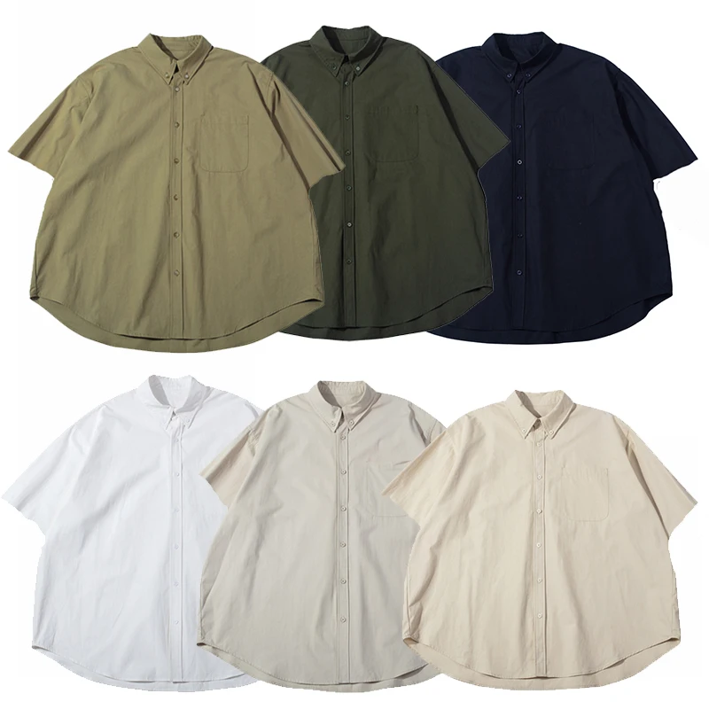 

Cityboy Pure Cotton Oversize Shirts Men Japanese Korean Streetwear Vintage Fashion Loose Casual Short Sleeve Cargo Shirts Blouse