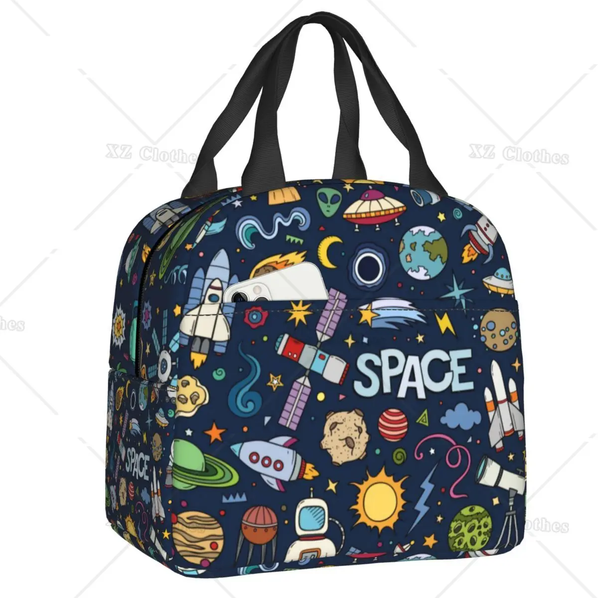

Space Universe Sun Planet Lunch Bag Cooler Warm Insulated Astronaut Spaceman Lunch Box for Women Men Kids School Picnic Trip