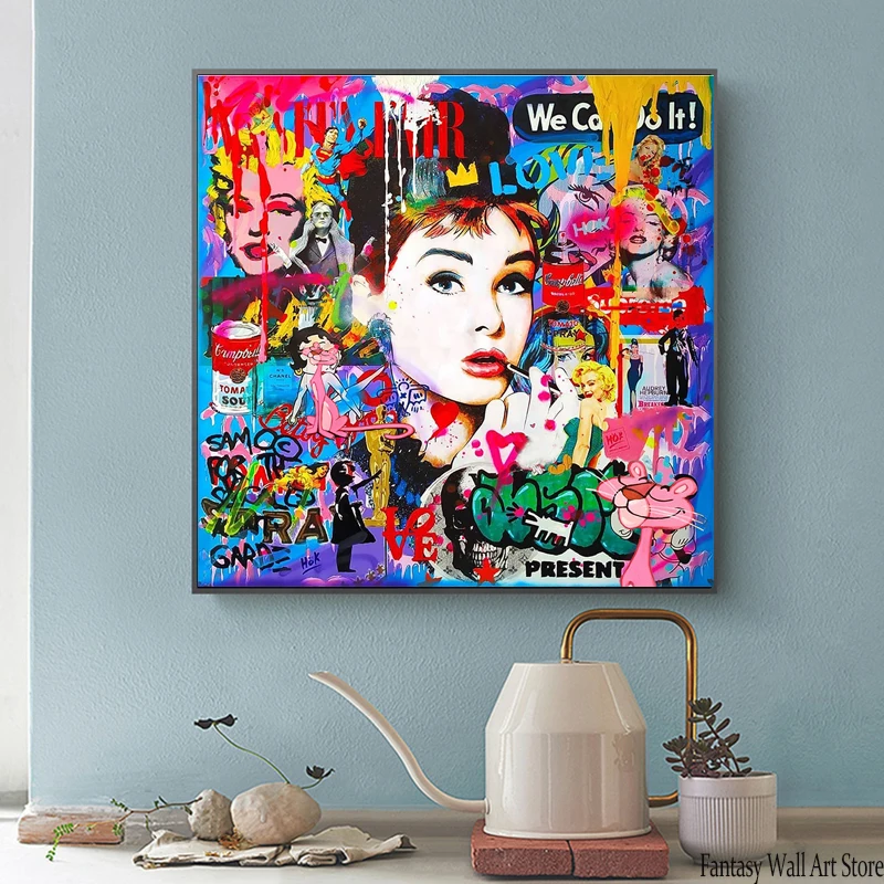 Abstract Audrey Hepburn Portrait Poster Graffiti Pop Art Canvas Painting and Print Fashion Cuadros Picture Modern Wall Decor
Abstract Audrey Hepburn Portrait Poster Graffiti Pop Art Canvas Painting and Print Fashion Cuadros Picture Modern Wall Decor