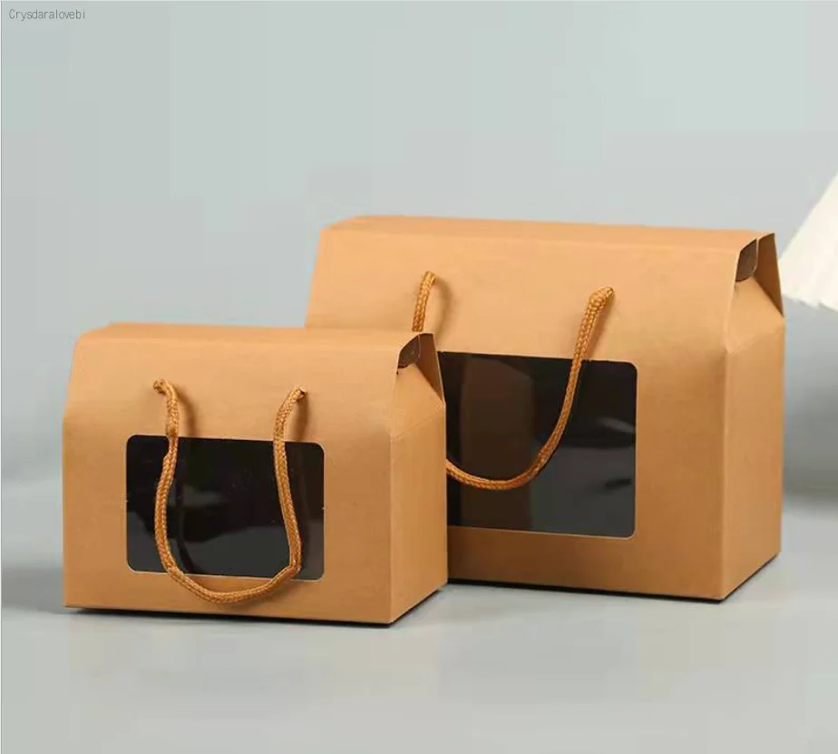

Подарочные коробки из крафтовой бумаги, бумажный стакан для конфет, тортов в западном стиле, с ручкой, для свадебной вечеринки, портативная коробка для выпечки тортов и еды, картонная коробка