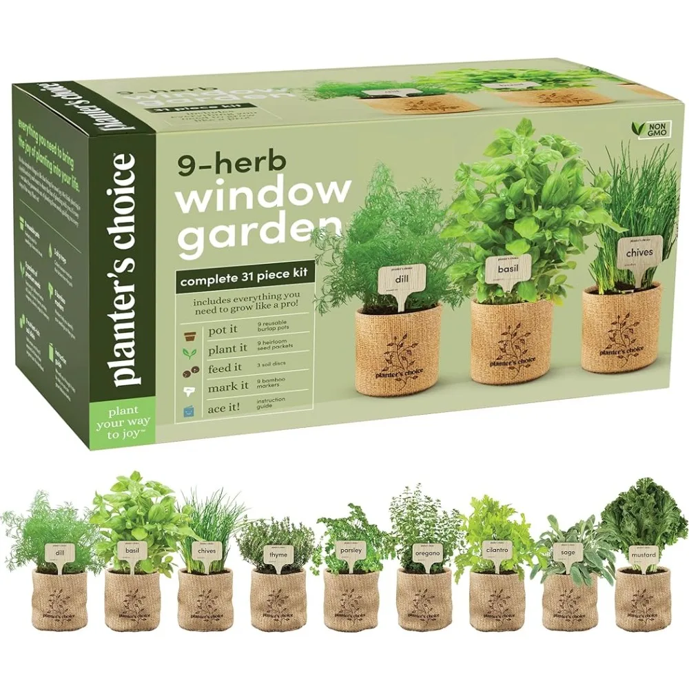 

9 Herb Indoor Window Garden Kit - House Plants Seeds - Best Unique Easter Gift Ideas for Women, Mom, Friend, Her, Birthday