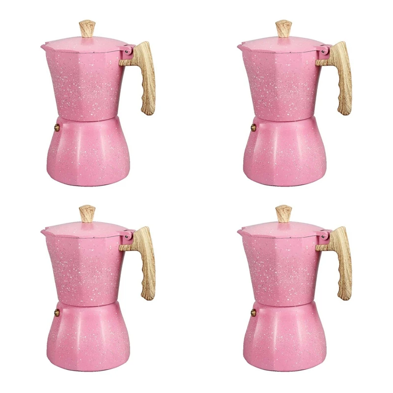 

Promotion! 4X Latte Mocha Coffee Maker Italian Moka Espresso Cafeteira Percolator Pot Stovetop Coffee Maker 300Ml Pink