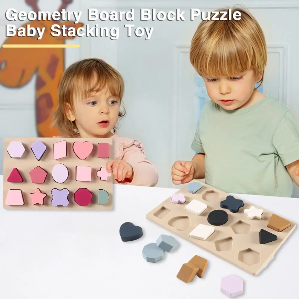 

Block Puzzle Stress Reliever Silicone Geometric Shapes Baby Building Blocks 3d Puzzle Stack Tower for Learning Education Durable