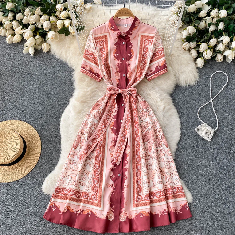 European Fashion Court Style All-match Waist Slimming Printed Dress Single-breasted Lapel Temperament Elegant Long Dress
European Fashion Court Style All-match Waist Slimming Printed Dress Single-breasted Lapel Temperament Elegant Long Dress