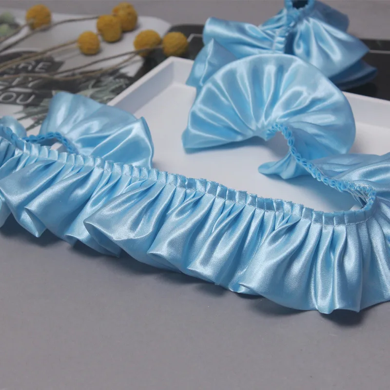 

10m Shiny Satin Pleated Ribbon Fabric Ruffle Lace Edge Trim Edge Hem for DIY Dress Bouquet Curtain Upholstery Crafts Decoration