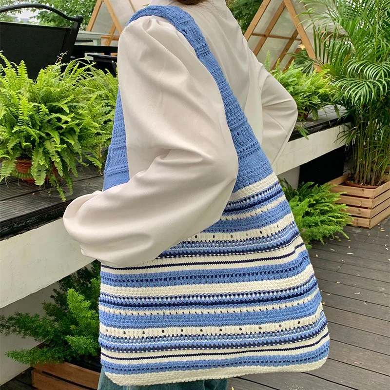 2023 New Knitted Shoulder Bag Large Capacity Tote Woven Storage Bags Geometric Stripe Ideal for Casual Shopping Trend All-match
2023 New Knitted Shoulder Bag Large Capacity Tote Woven Storage Bags Geometric Stripe Ideal for Casual Shopping Trend All-match