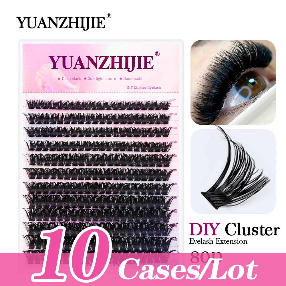 

YUANZHIJIE 10Cases/Lot C/D Curl 8-16mm&Mix DIY Cluster Soft Eyelash Extension Self-Adhesive Segmented Volume Fan Eyelashes Trays