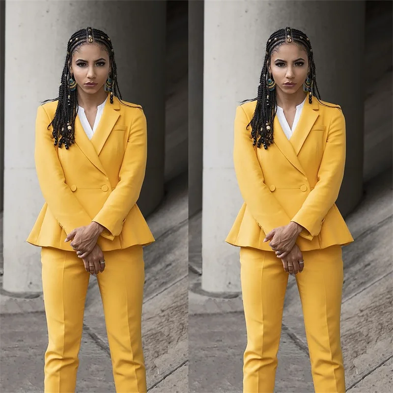 Fashion Yellow Women Suit Set Small Waisted Ruffle Hem Blazer+Pants 2 Pcs Office Lady Jacket Tuexdos Prom Dress Tailored
Fashion Yellow Women Suit Set Small Waisted Ruffle Hem Blazer+Pants 2 Pcs Office Lady Jacket Tuexdos Prom Dress Tailored