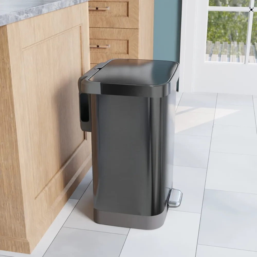 Large Metal Kitchen Garbage Bin with Soft Close Lid, Foot Pedal and Waste Bag Roll Holder, 13 Gallon, All Pewter
Large Metal Kitchen Garbage Bin with Soft Close Lid, Foot Pedal and Waste Bag Roll Holder, 13 Gallon, All Pewter