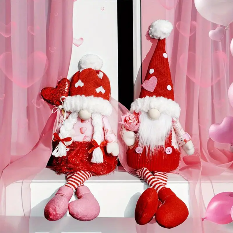 

Valentines Day Gnome Cute Long Leg Gnomes Decorations for Home Red Heart and Rose Swedish Gnomes Handmade Faceless Doll