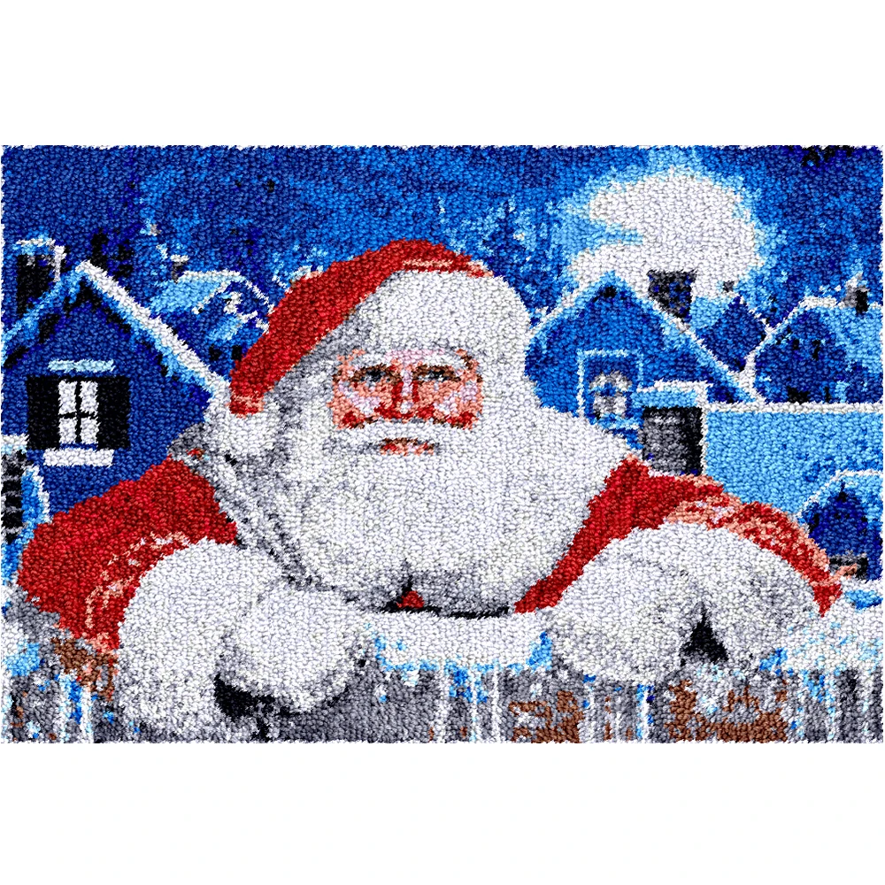 

Latch Hook Rug Kit, Tapertry Embroidery Craft Kits for Beginners DIY Santa Claus Pattern Printed Canvas Christmas Decoration