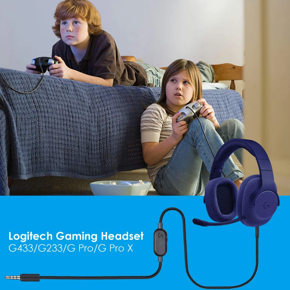 2.0M Braided Replacement Cable Extension Cord Wire for Logitech G433 G233 G Pro X Gaming Headset With Mute Volume Control Clip 2.0M Braided Replacement Cable Extension Cord Wire for Logitech G433 G233 G Pro X Gaming Headset With Mute Volume Control Clip