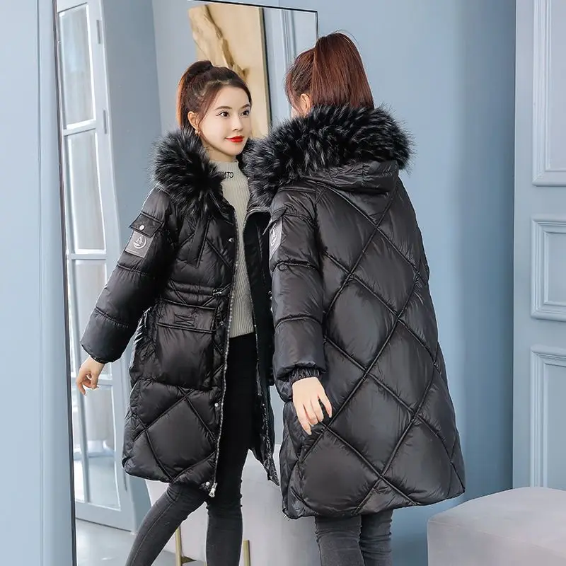 Mid-Length Parka Versatile Shiny Jacket Down Cotton Coat Women Padded Korean Hooded Winter Parkas Drawstring N191
Mid-Length Parka Versatile Shiny Jacket Down Cotton Coat Women Padded Korean Hooded Winter Parkas Drawstring N191