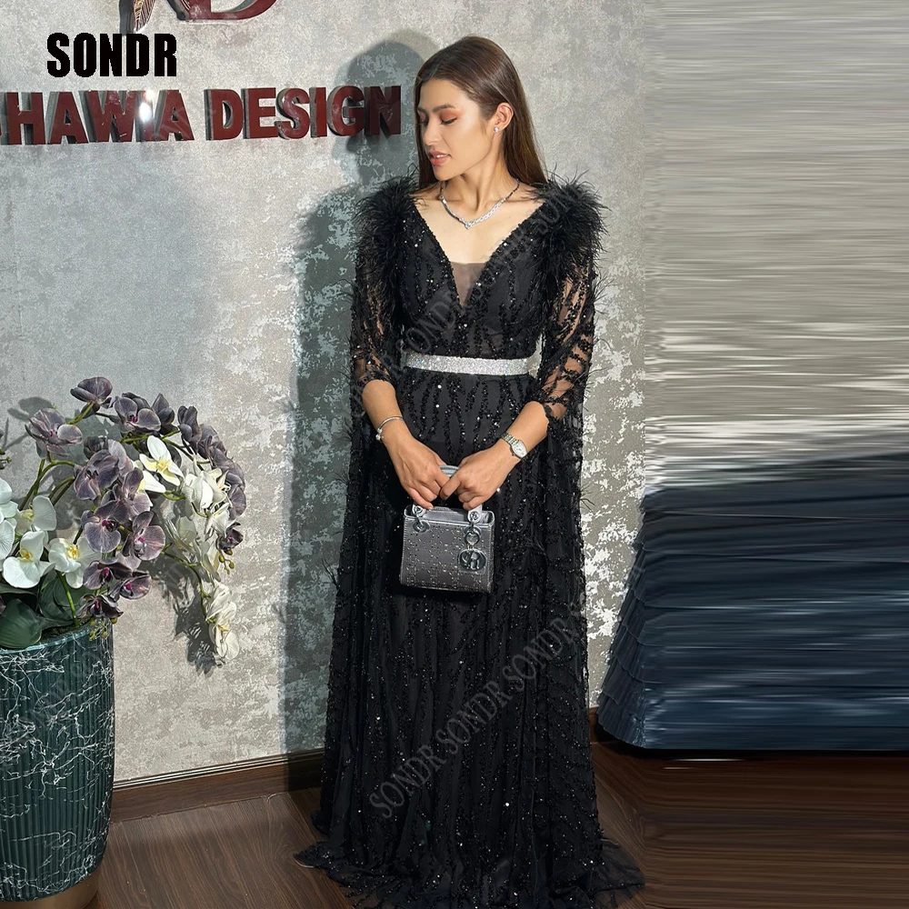 SONDR Modern Shiny Custom Long Prom Dresses Feather V Neck Crystal Sequins Dubai Arabic Women Evening Gowns Formal Party Dress
SONDR Modern Shiny Custom Long Prom Dresses Feather V Neck Crystal Sequins Dubai Arabic Women Evening Gowns Formal Party Dress
