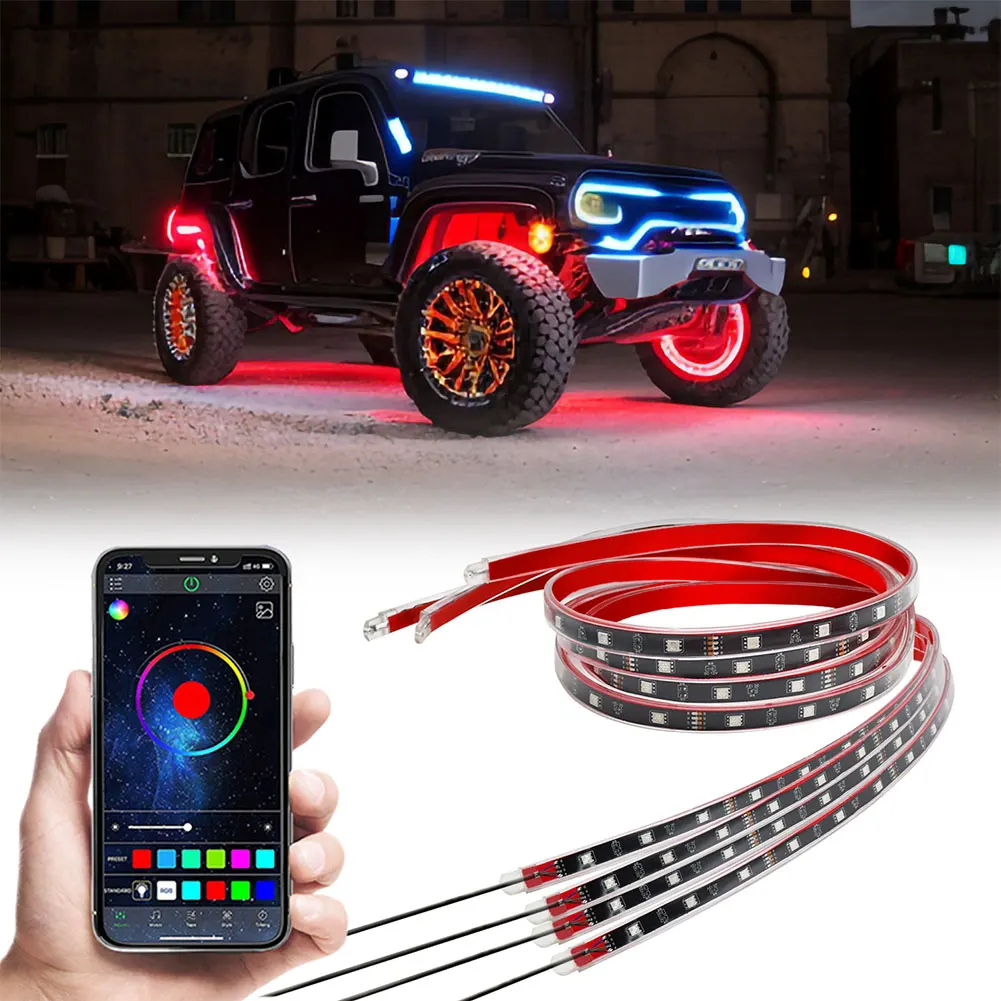 Car Chassis Light 4 Pieces LED Smart Atmosphere Light With RGB Color Changing Strip Light For Car SUV Exterior Accessories
Car Chassis Light 4 Pieces LED Smart Atmosphere Light With RGB Color Changing Strip Light For Car SUV Exterior Accessories