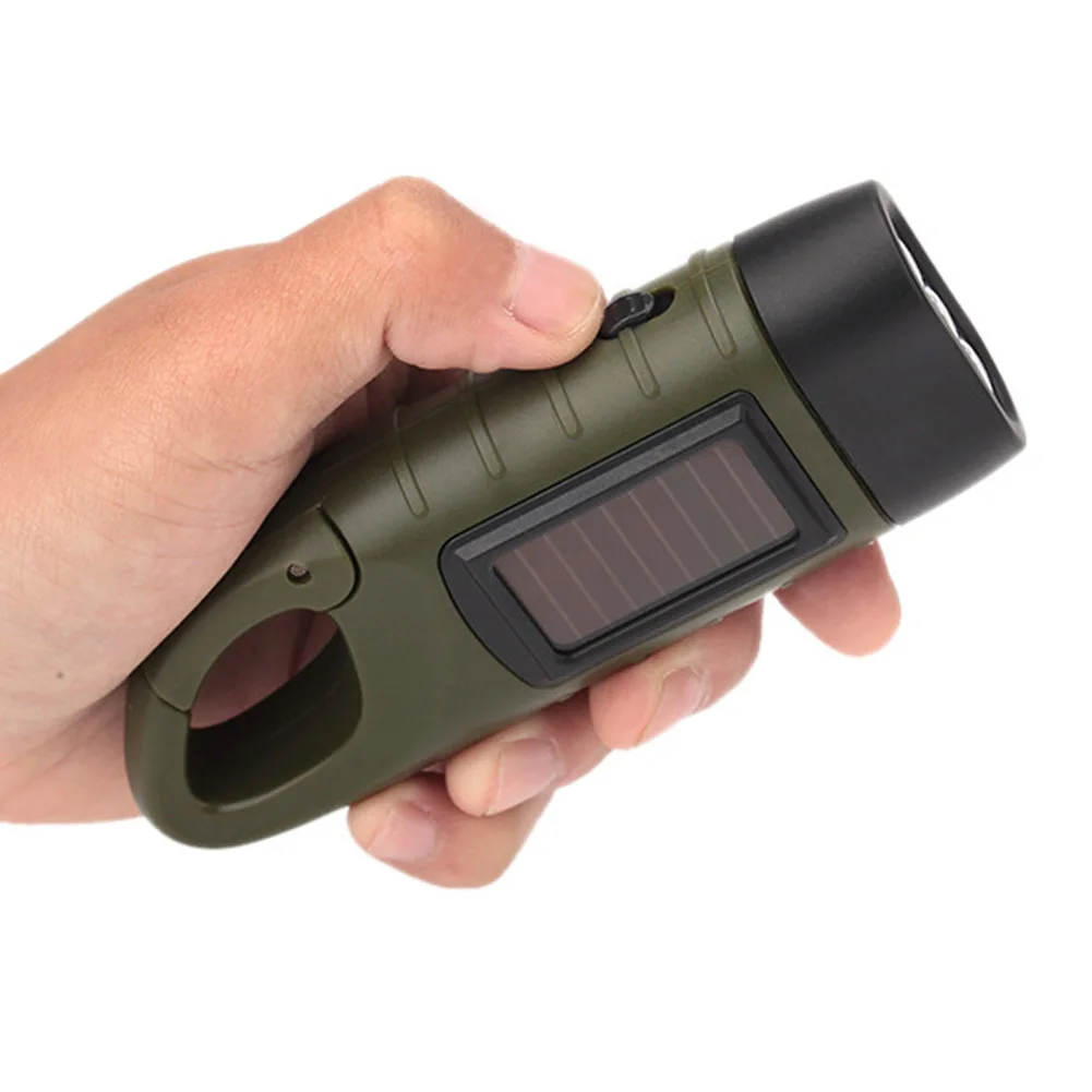 

Portable Hand Crank Dynamo Solar Powered Rechargeable LED Camping Emergency Solar Flashlight Torch Night Cycling Self Defense