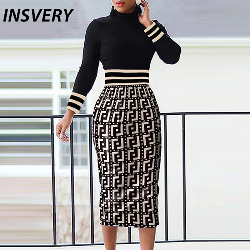Autumn Dress Women Office Lady Bodycon Dresses For Women Fashion Vintage Print Patchwork Turtleneck Midi Dress 2023
Autumn Dress Women Office Lady Bodycon Dresses For Women Fashion Vintage Print Patchwork Turtleneck Midi Dress 2023
