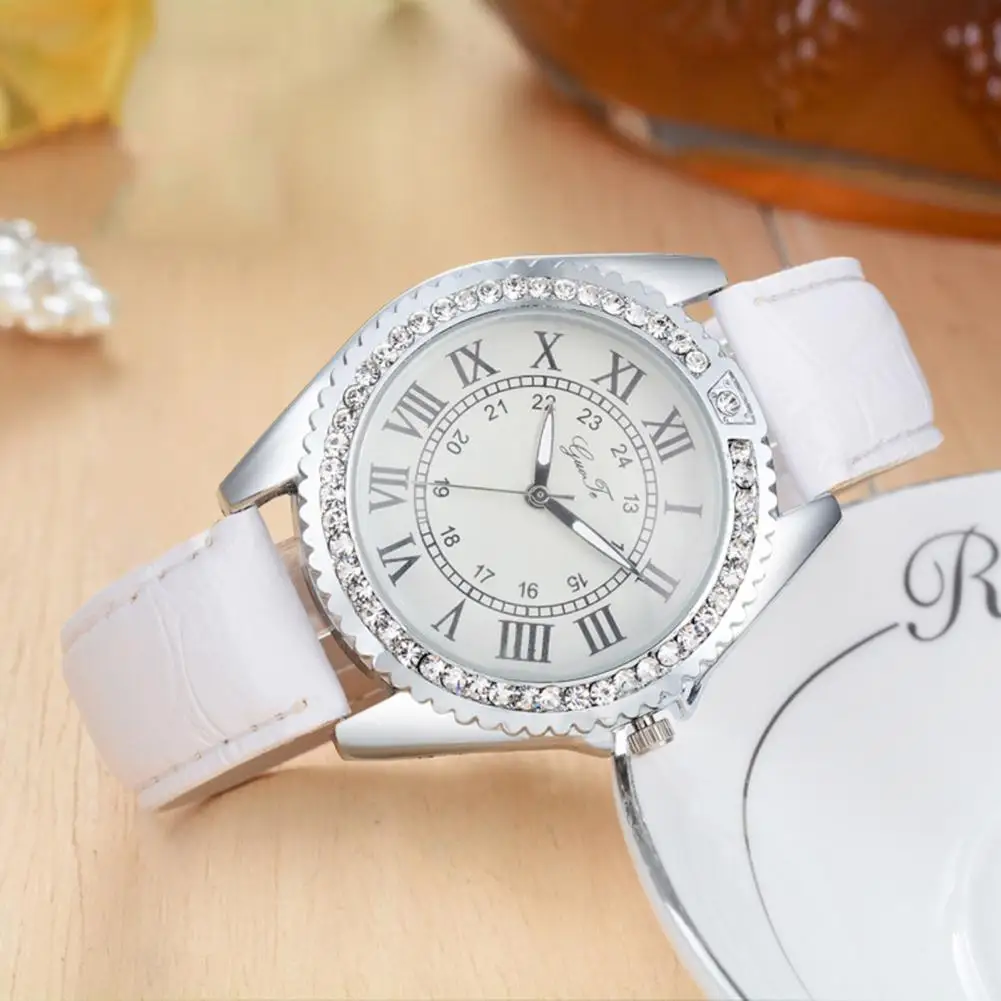 

Scale Ladies Watch Stylish Ladies Quartz Watch with Numerals Faux Leather Strap Rhinestone Decor High Accuracy for Wear