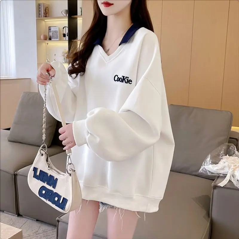 

Women Korean Fashion Contrast Color Oversized Harajuku Y2K Sweatshirts Female Casual V Neck Long Sleeve Tunic Pullover Tops Ropa