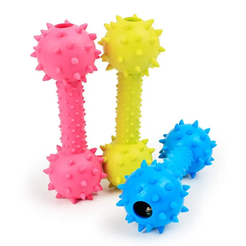 

New Dog Toys Sounding Dumbbell Toy With Bells Rubber Molar Tooth Pets Toys Dog Bite Resistant Molars Training for Cats