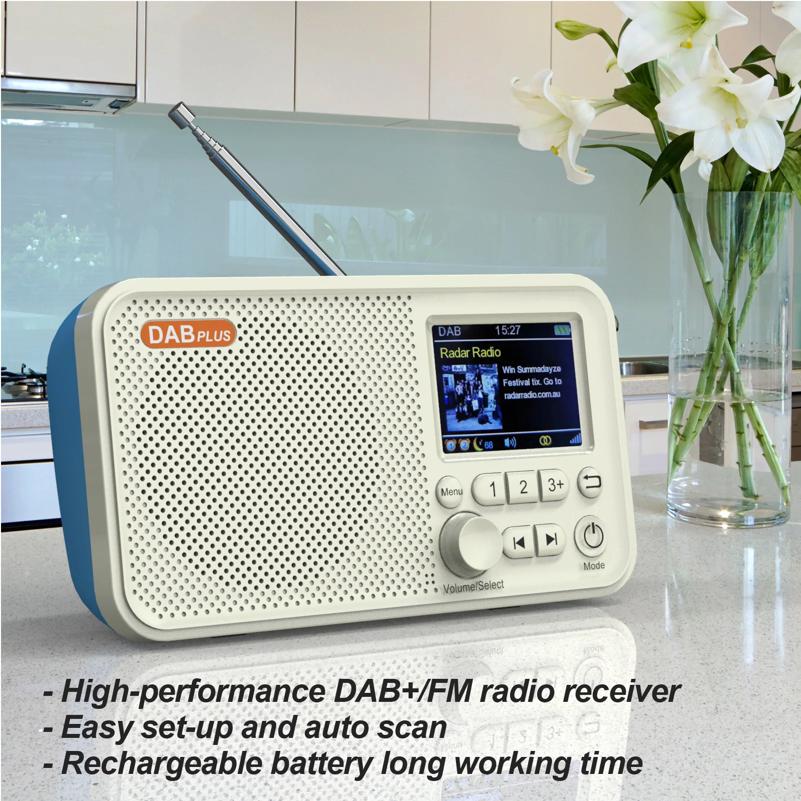 

Цифровой радиоприемник DAB с цветным экраном 2,4 дюйма, Bluetooth-динамик, TF-карта, MP3, воспроизведение, встроенный аккумулятор, тяжелые басы