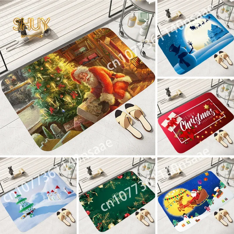 

Merry Christmas Doormat Christmas Santa Claus Welcome Home Anti-Slip Door Mat Carpet Christmas Santa Claus Flannel Floor Mat Rug