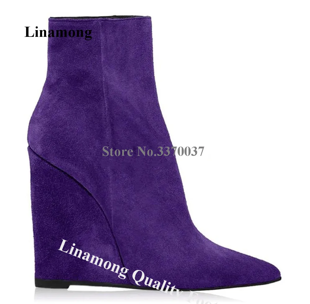 Linamong Elegant Suede Wedge Short Boots Pointed Toe Purple Green Brown Zipper-up Wedge Ankle Booties Big Size Wedges
Linamong Elegant Suede Wedge Short Boots Pointed Toe Purple Green Brown Zipper-up Wedge Ankle Booties Big Size Wedges