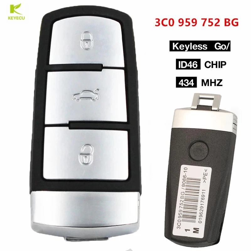 KEYECU Original OEM Keyless 3Button Smart Remote Key 433MHz ID46 for Volkswagen B6/CC Magotan /Passat 2009-2013 3C0 959 752 BG
KEYECU Original OEM Keyless 3Button Smart Remote Key 433MHz ID46 for Volkswagen B6/CC Magotan /Passat 2009-2013 3C0 959 752 BG