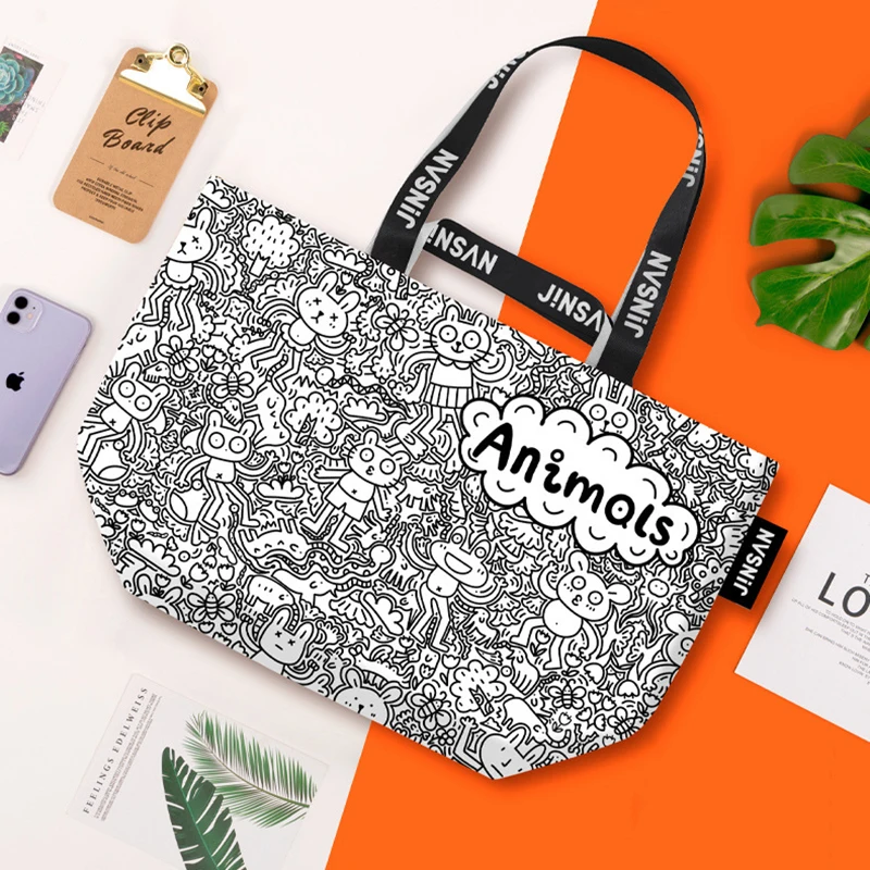 Creative Gift Woven Shopping Bag - Large Waterproof Storage Tote with Colorful Prints 4 S55e56b49af7945a495e88c9dc9703edb1