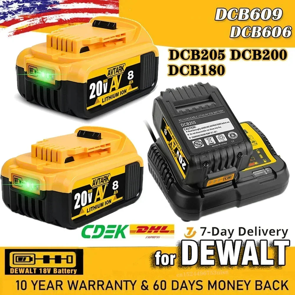 

Genuine 18V/20 Volt MAX 6.0Ah 8.0Ah DCB200 Replacement Li-ion Battery for DeWalt DCB205 DCB201 DCB203 Power Tool Batteries