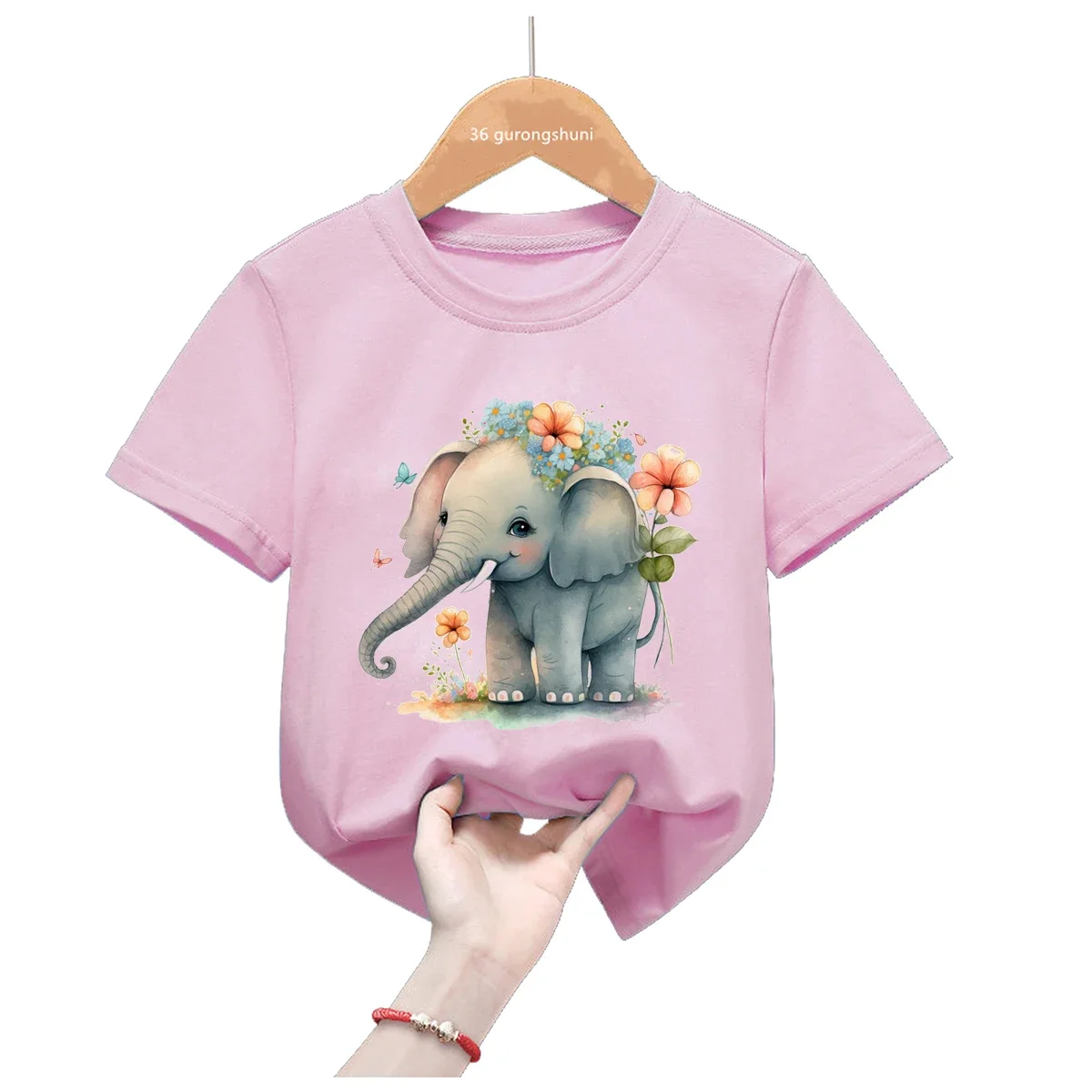 

Cute Elephants Love Reading Print Pink Tshirt For Girls Harajuku Kawaii Kids Clothes Summer Fashion Short Sleeve T Shirt